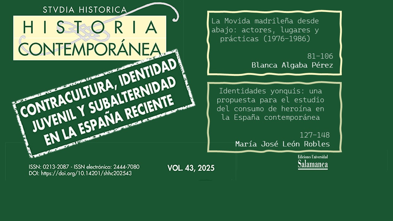 Ya están disponibles las publicaciones de las compañeras María José León Robles y Blanca Albaga en el dossier "Contracultura, identidad juvenil y subalternidad en la España reciente", en el vol. 43 de Studia Historica.
